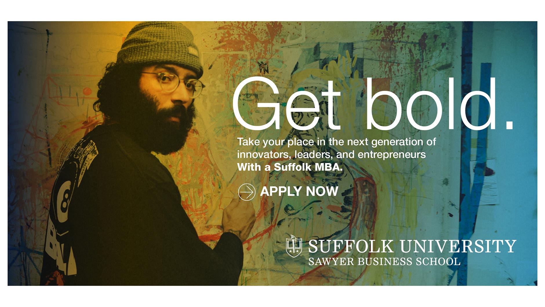 male artist painting with the headline Get Bold