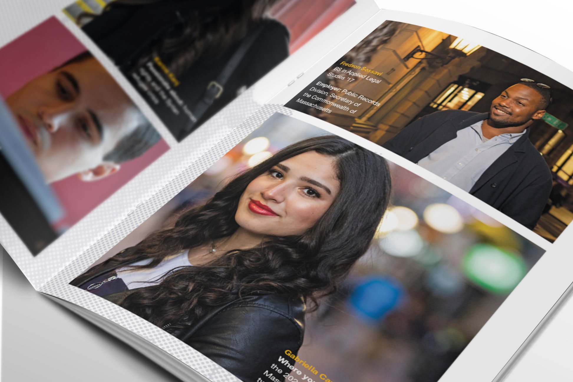 spread with a collage of students in the city