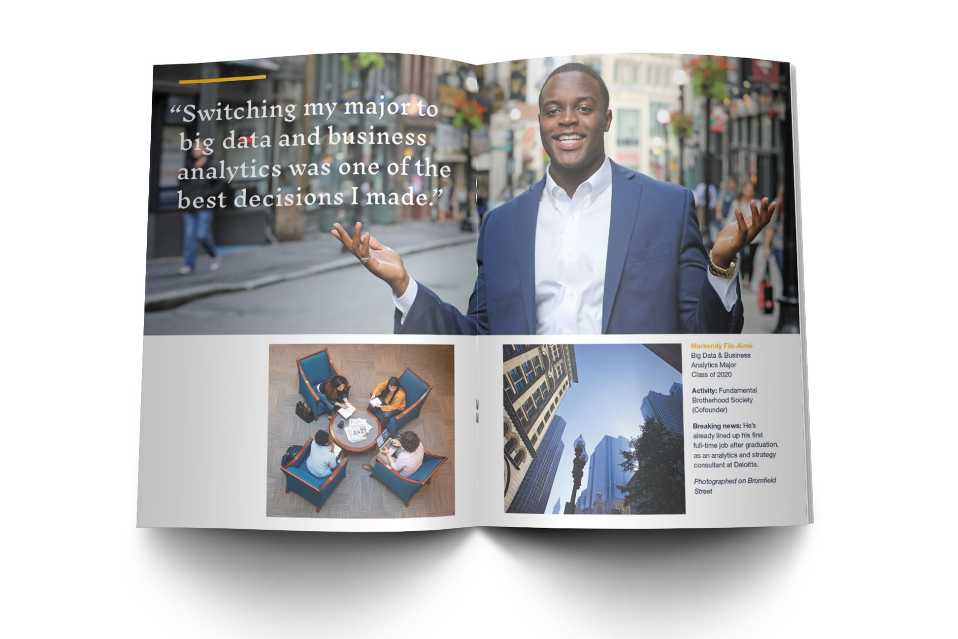 spread featuring a male student and the quote Switching my major to big data and business analytics was one of the best decisions I made