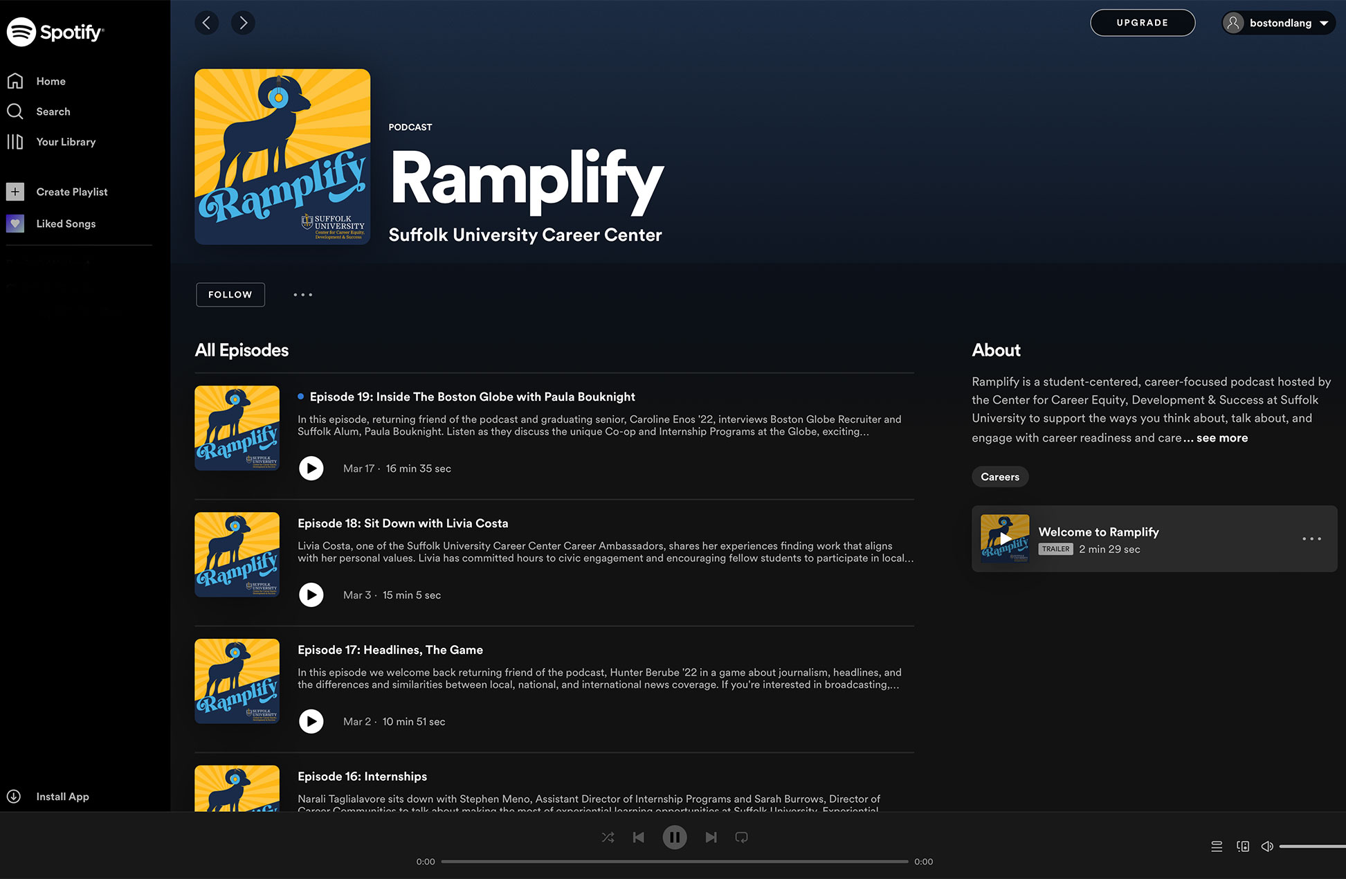 screen shot of the podcast page on Spotify
