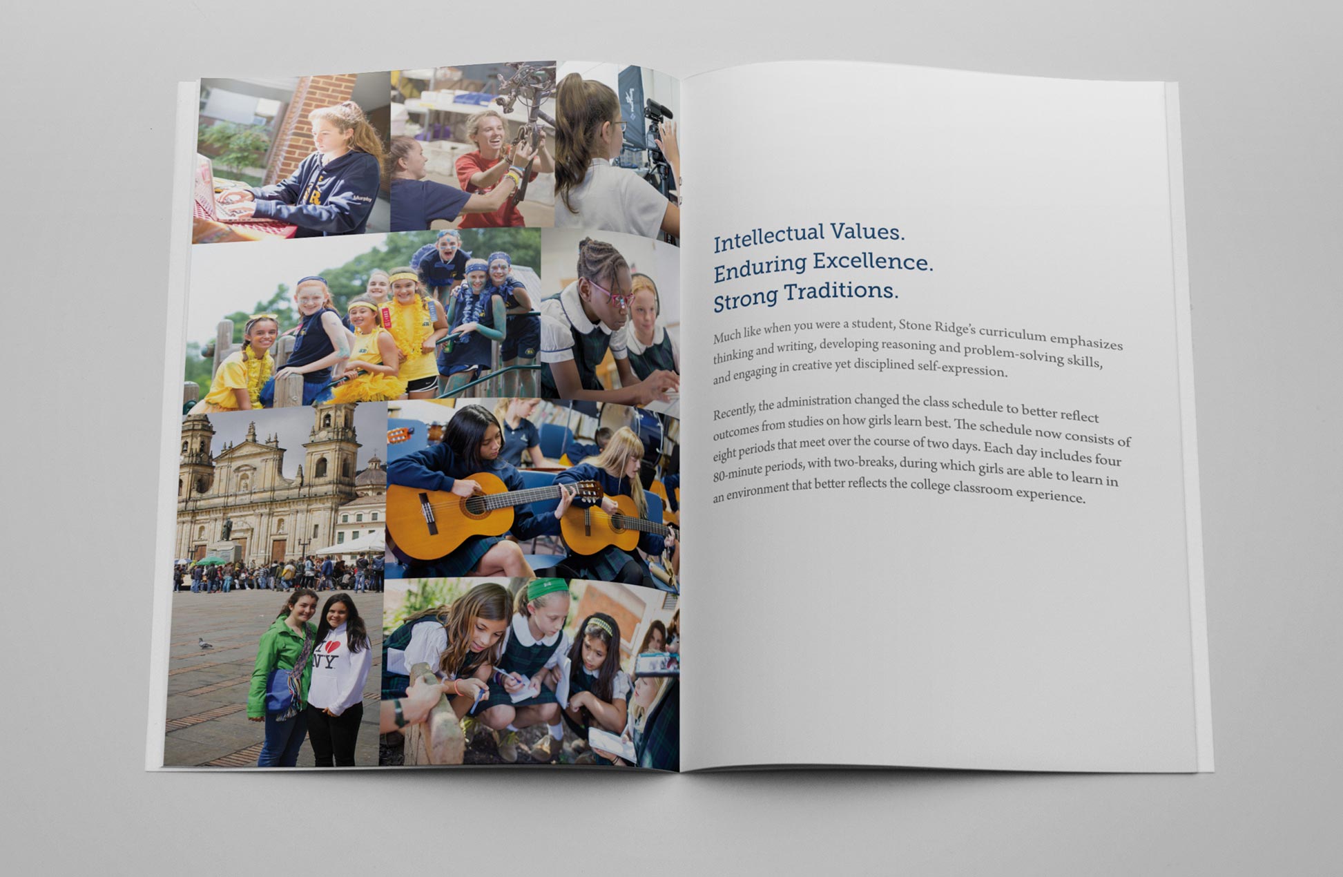 inside spread of the booklet featuring a photo collage and text